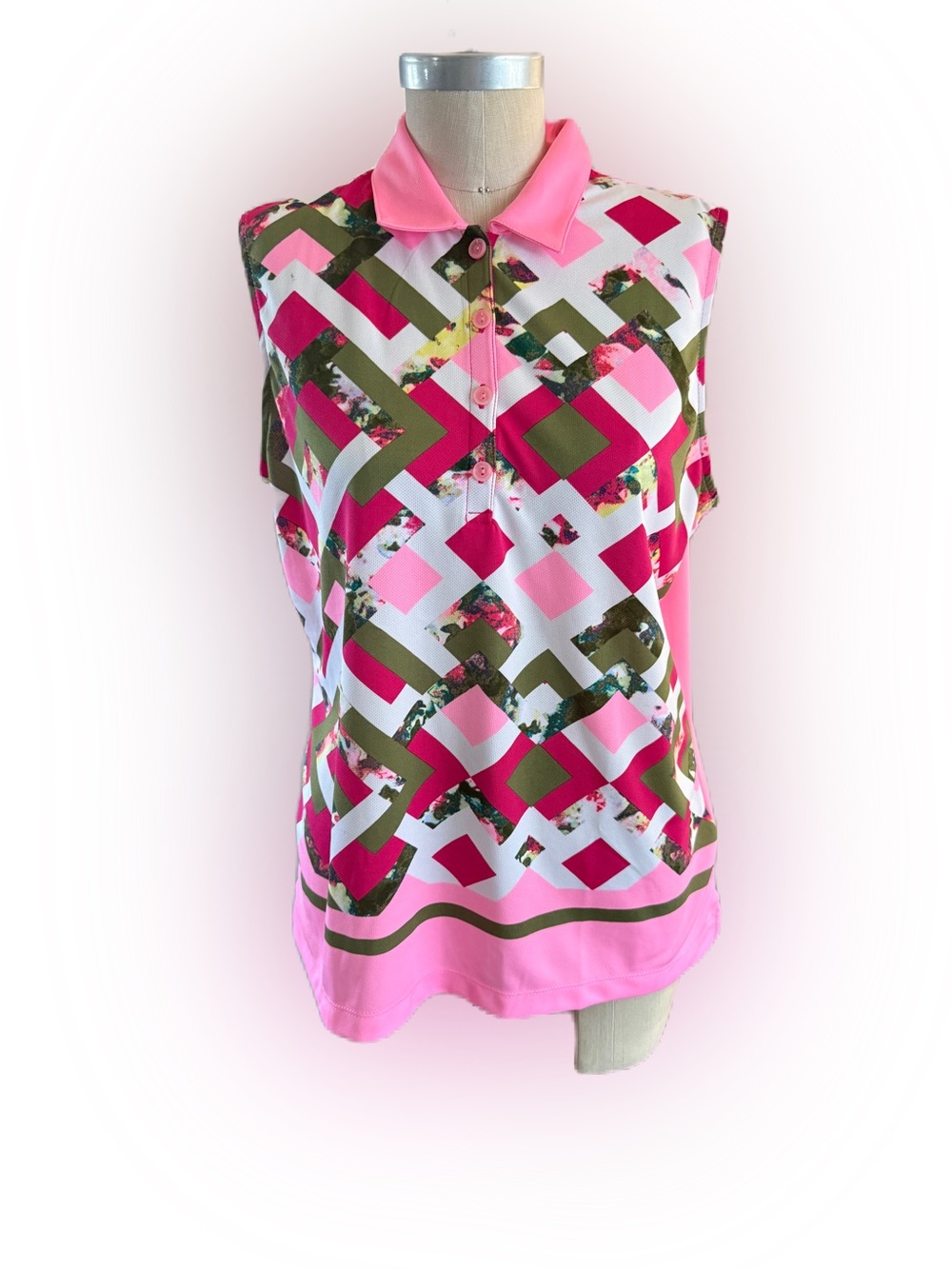 EP Pro Tour Tech Sleeveless Pink Collared Golf Top. Size Large